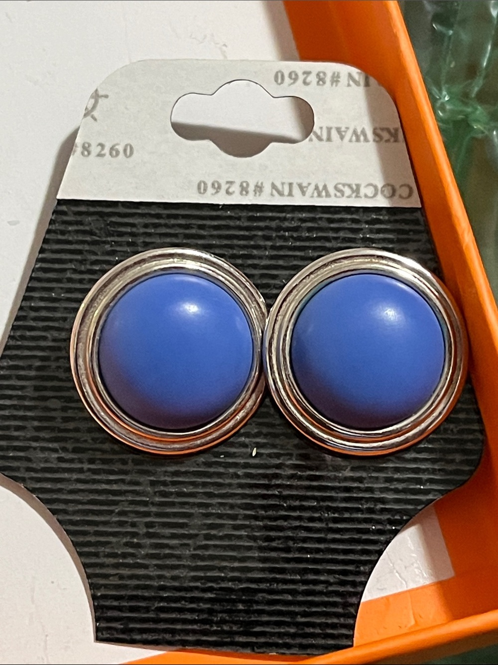 Monet Royal Blue Dome Button Earrings with Silver-Tone Trim